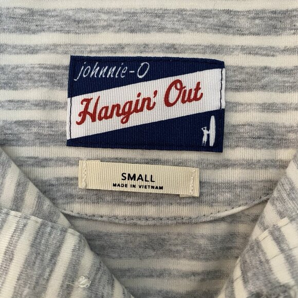 johnnie-O Brannen Long Sleeve Polo Men's Small Grey Striped Performance Stretch - Picture 7 of 12